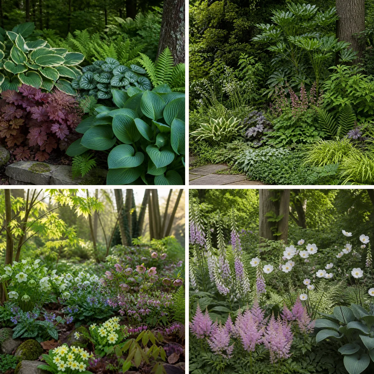 Plantas perennes de sombra que aportan textura, flores y estructura