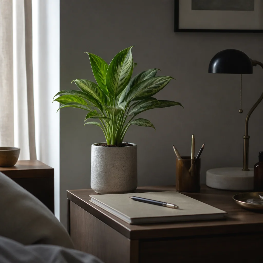 Aglaonema compatta su una piccola scrivania o su un comodino